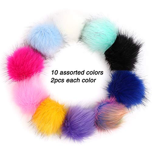 HOTOOLME 20 Pcs Colorful Faux Fur Pom Poms Balls , 4 Inch Fluffy Fur Pompoms with Elastic Loop for Knitted Hat Gloves Bags Keychains Accessories (10 Bright Colors, 2 Pcs Per Color) - Image 4