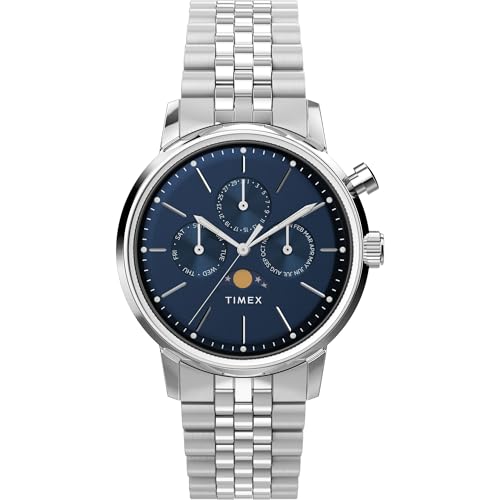 TIMEX Marlin Analog Watch for Man with Blue Round Dial & Silver Stainless Steel Bracelet Band Water Resistant Men's Wrist Watches - TWEG26802 - Image 1