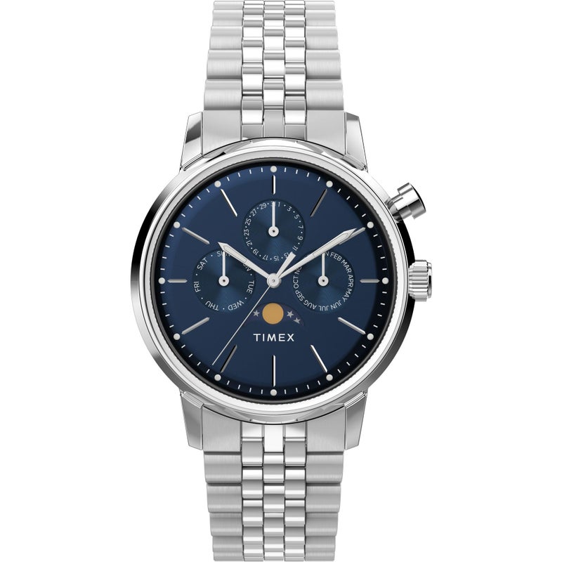 TIMEX Marlin Analog Watch for Man with Blue Round Dial & Silver Stainless Steel Bracelet Band Water Resistant Men's Wrist Watches - TWEG26802 - Image 4
