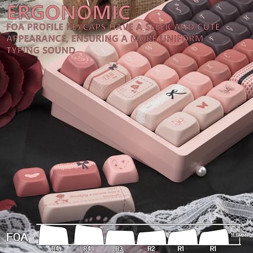 TIMSEKER FOA Profile PBT Keycaps Set - 5 Side Dye Sublimation Gradient Pink and Brown Key Caps for ANSI Layout Mechanical Gaming Keyboard, 145 Keys - Image 4