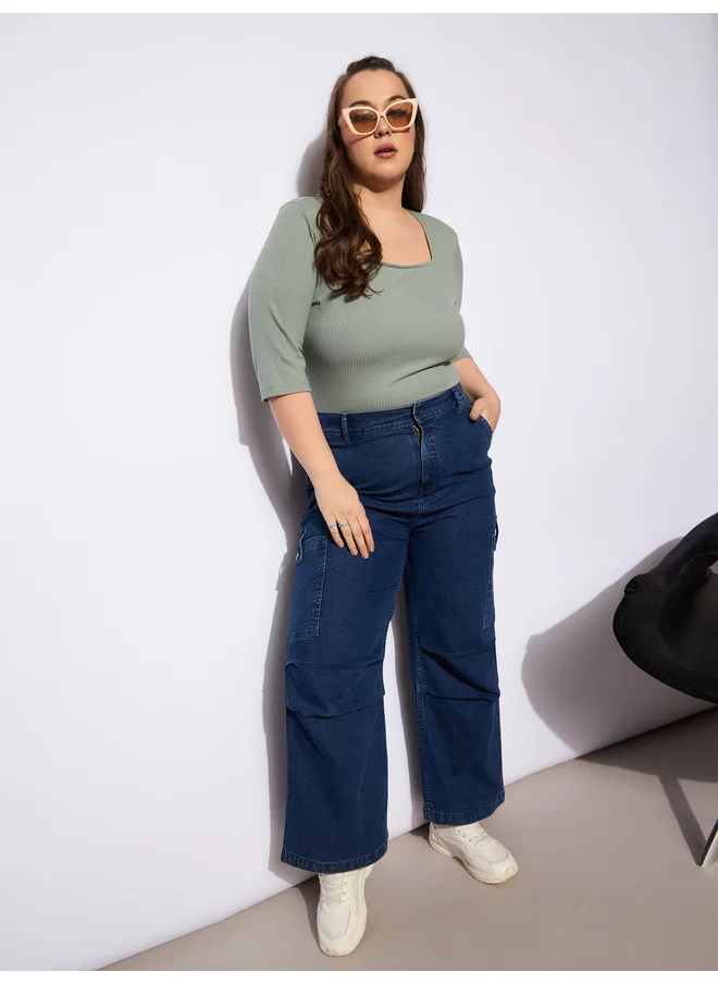 ساسافراس Sassafras Plus Size Straight Fit Jeans with Side Pockets Details