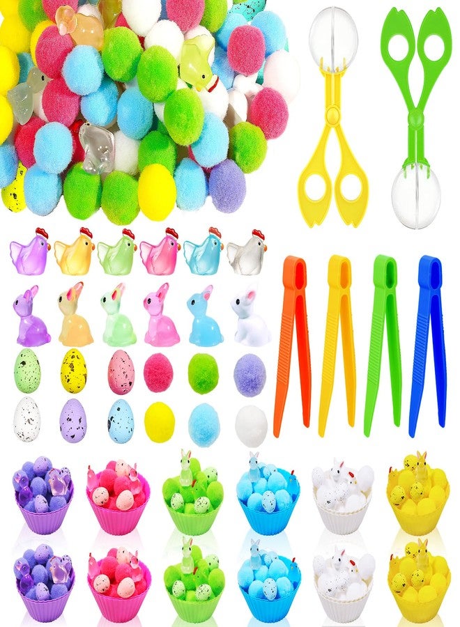 Bbiamsleep 318 Pcs Easter Sensory Bin Filler Fine Motor Skills Spring Sensory Bin Items Counting Sorting Pom Poms Decorations Include Mini Rabbit Figurines for Easter Sorting Counting - Image 1