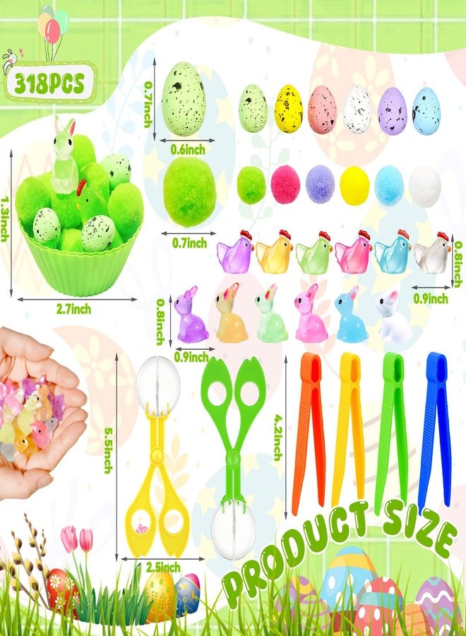 Bbiamsleep 318 Pcs Easter Sensory Bin Filler Fine Motor Skills Spring Sensory Bin Items Counting Sorting Pom Poms Decorations Include Mini Rabbit Figurines for Easter Sorting Counting - Image 2