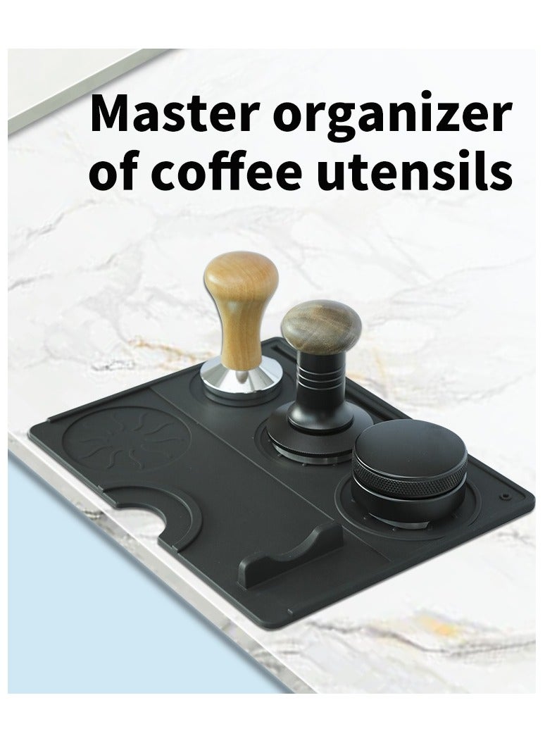 قاعدة تحضير القهوة  من السيليكون عالي الجودة مضادة للانزلاق مزودة بمناطق مخصصة للتامبر والبورتافلتر وأدوات الإسبريسو لتحضير القهوة باحترافيه - Image 2