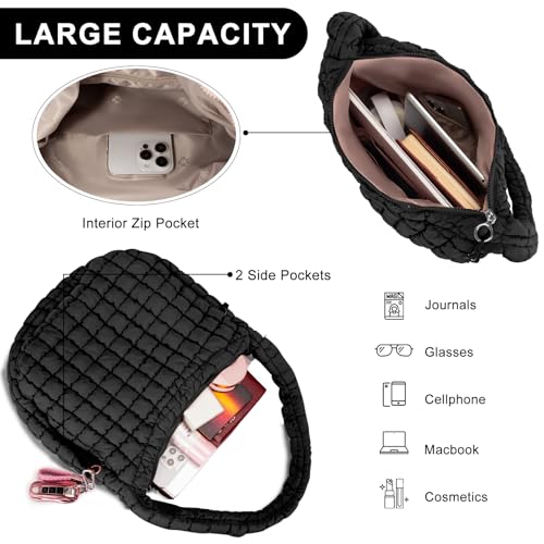 GASSDA Puffer Tote Bag for Women Large Quilted Puffy Lightweight Carryall Crossbody Tote Bag for Women (black) - Image 4