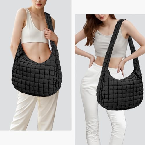GASSDA Puffer Tote Bag for Women Large Quilted Puffy Lightweight Carryall Crossbody Tote Bag for Women (black) - Image 2