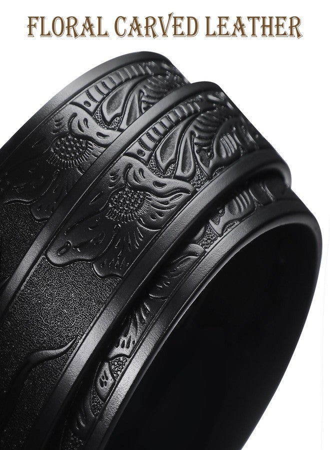 FIORETTO Western Cowboy Belts for Men Women Cowgirl Leather Belt Big Buckle Bull Belt for Jeans Black - Image 5