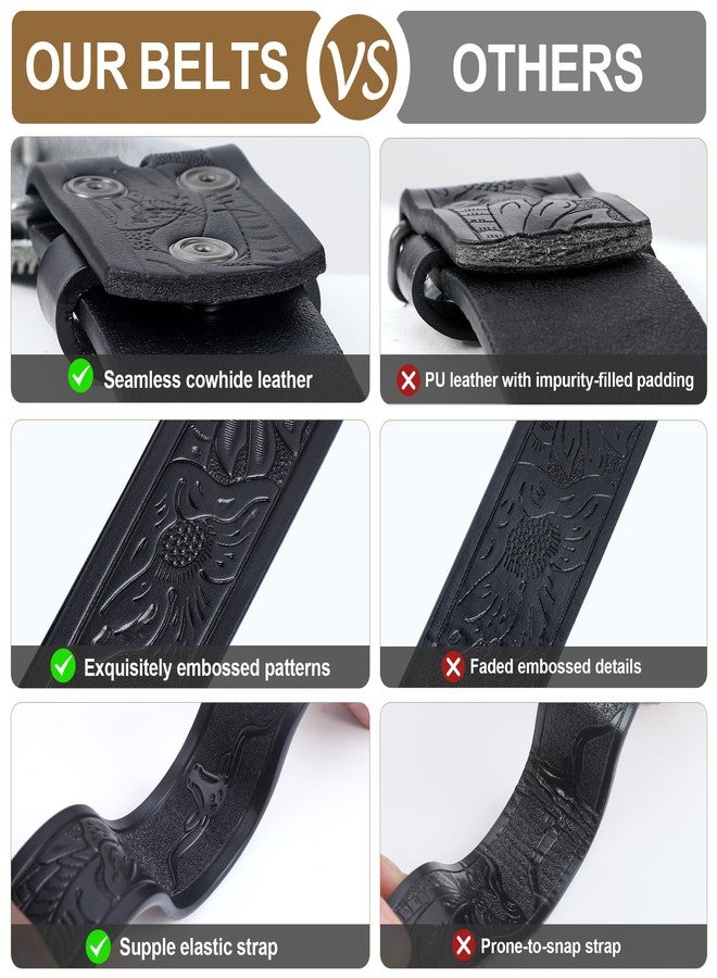 FIORETTO Western Cowboy Belts for Men Women Cowgirl Leather Belt Big Buckle Bull Belt for Jeans Black - Image 3