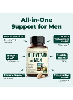 Multivitamin Multivitamin for Men - Daily Men's Multivitamins Supplement with Vitamin A, Vitamin C, Vitamin D, Vitamins E & B12, Zinc, Calcium, Magnesium & More for Energy and Immune Health Support. 30 Day Supply  - Image 3
