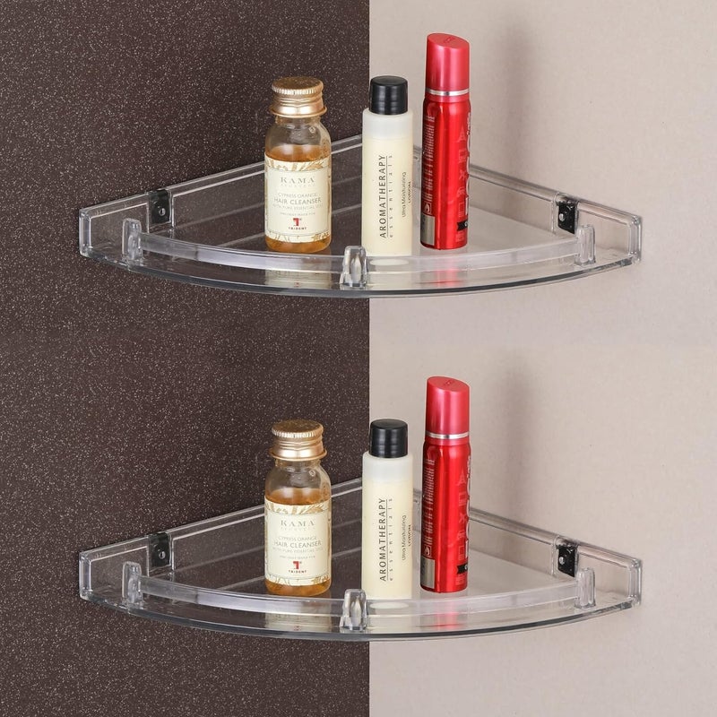 iSTAR Clear Transparent Plastic Soap Dish Tooth Brush Holder Home Acrylic Bathroom Faucets Accessories Corner Acrylic Wall Shelf 10 x 10 inch (Clear, Pack of 2)