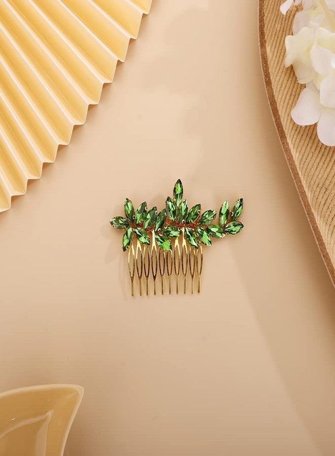 BERYUAN Simple Crystals Hair Comb for Women Girls Bride Hair Comb Multi-Color Comb Green - Image 2
