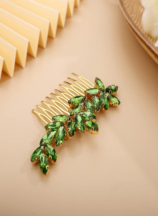 BERYUAN Simple Crystals Hair Comb for Women Girls Bride Hair Comb Multi-Color Comb Green - Image 3