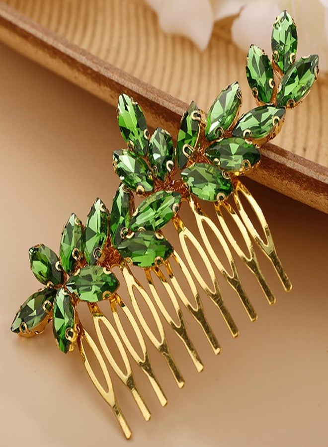BERYUAN Simple Crystals Hair Comb for Women Girls Bride Hair Comb Multi-Color Comb Green - Image 1