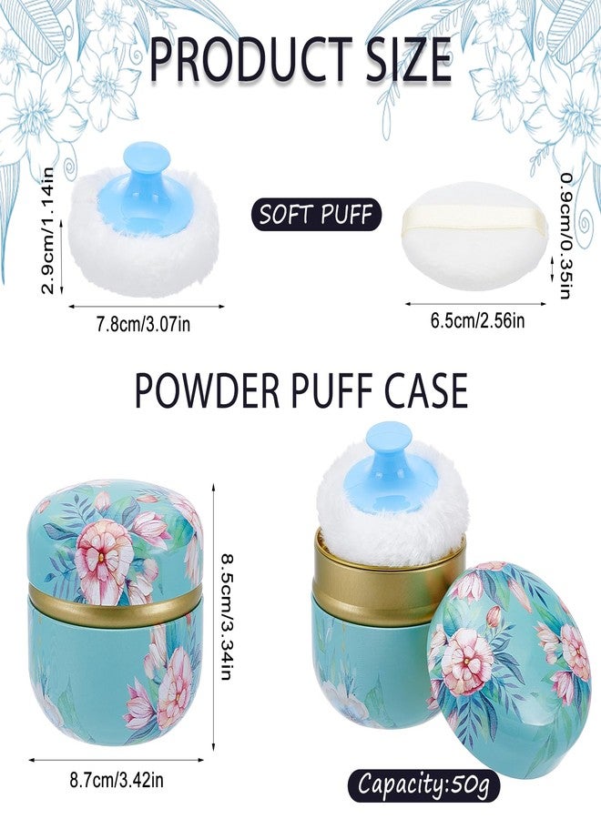 NICENEEDED Body Powder Puff and Container, Floral Pattern Travel Container with Power Puffs Loose Dusting Powder Box, Body Tin for Dressing Table Bathroom Bedroom - Image 2