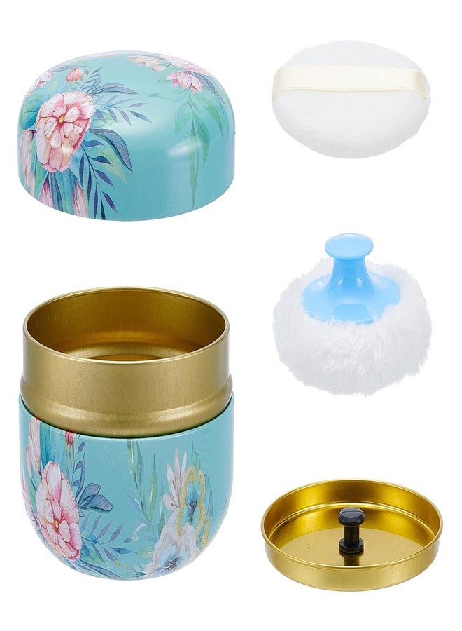 NICENEEDED Body Powder Puff and Container, Floral Pattern Travel Container with Power Puffs Loose Dusting Powder Box, Body Tin for Dressing Table Bathroom Bedroom - Image 1