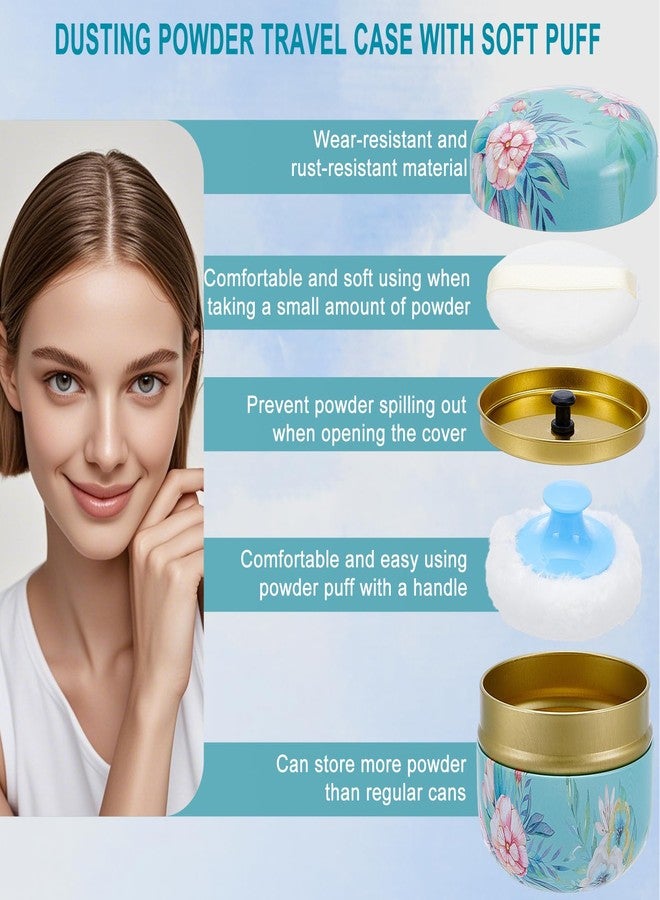 NICENEEDED Body Powder Puff and Container, Floral Pattern Travel Container with Power Puffs Loose Dusting Powder Box, Body Tin for Dressing Table Bathroom Bedroom - Image 3