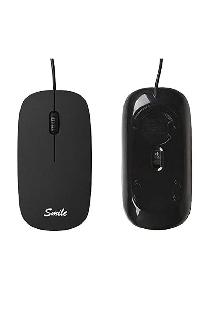 سمايل ماوس Smile بصري رفيع وصغير – USB 2.0 سلكي للكمبيوتر والموبايل Mac وويندوز (أسود) - Image 1