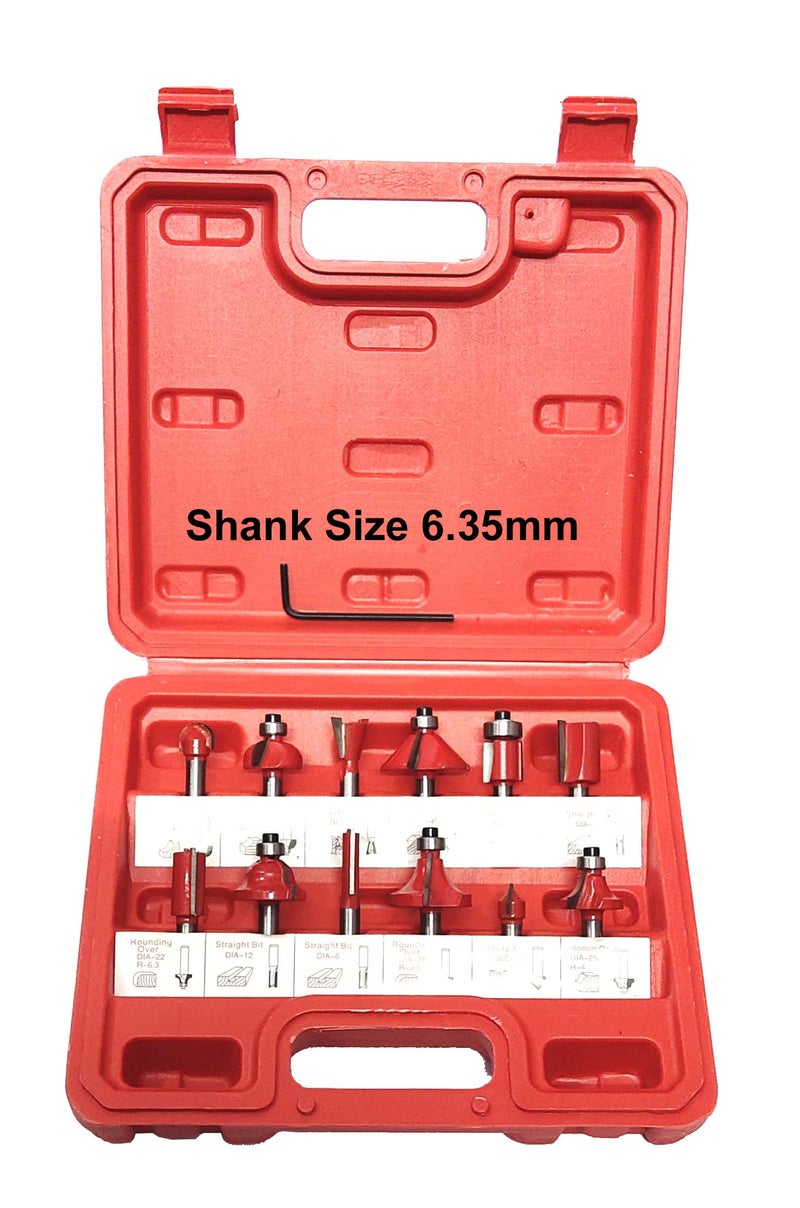 Mass Pro 6.35mm Router Bit Set 12 Pcs Multi Shape for Router/Trimmer Combo with Wooden Box Specially Designed for Wood Working - Image 2