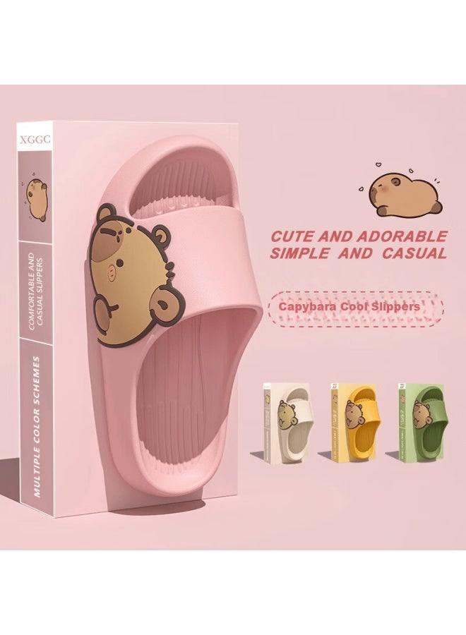 Xggc Capybara Cartoon Kids Slippers Girls Indoor Home Thick Sole Non-slip Cute Pink Size 26-27 - Image 1