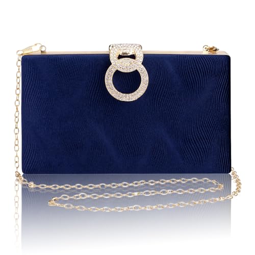 Gets Women Evening Handbag Formal Bridal Wedding Party Clutch Purse Small Pleated Clutch Bag with Chain(Navy Blue) - Image 1