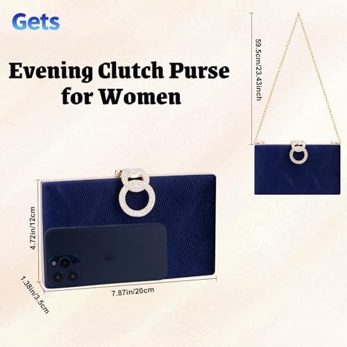Gets Women Evening Handbag Formal Bridal Wedding Party Clutch Purse Small Pleated Clutch Bag with Chain(Navy Blue) - Image 3