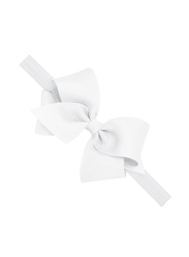 Wee Ones Girls' Classic Grosgrain Hair Bow on a Matching Baby Hair Band, For All Hair Types, Small Bow, 6-24 Months, White - Image 1