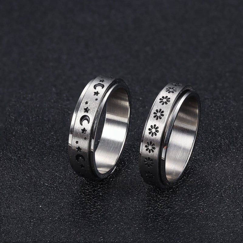 FUNRUN JEWELRY 4Pcs Stainless Steel Fidget Anxiety Ring for Women Men Fidget Spinner Rings Moon Star Celtic Stress Relieving Spinning Ring Wedding Band Rings Set Size 7 - Image 5