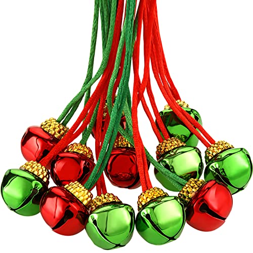 Gejoy 36 Pieces Christmas Jingle Bell Necklaces Bulk Red Green Christmas Holiday Necklaces Decorations with Ribbons for Holiday Xmas Party Favors Accessories Stocking Stuffers - Image 1