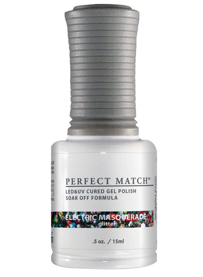 Lechat Perfect Match Gel Polish, Electric Masquerade, Green, Red, Yellow, Blue Glitter on Clear Base, Easy Application, Soak Off Formula, 0.5 Fl Oz - Image 1