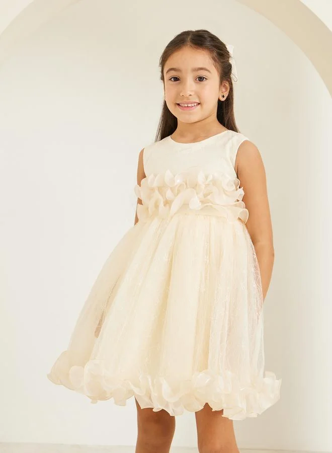 Styli Girls Ruffled Mesh Party Dress