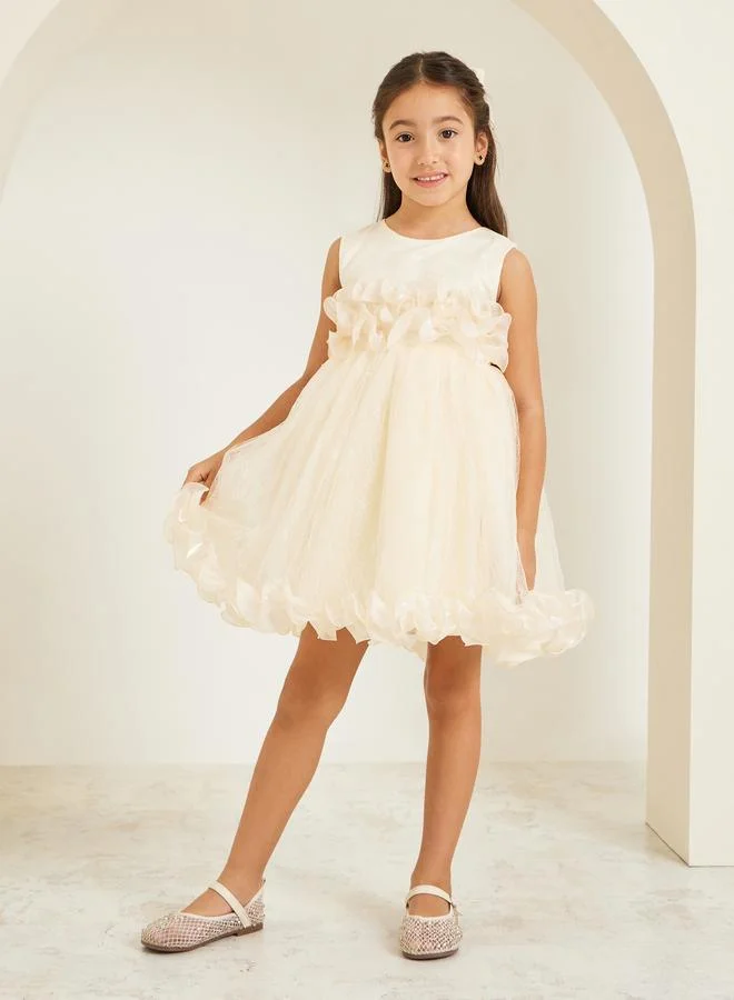 Styli Girls Ruffled Mesh Party Dress