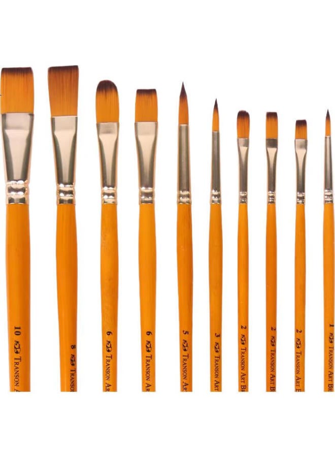 TRANSON Zhongsheng Art Supplies, 10-Piece Nylon Gouache Brush Set, Oil Painting Brushes, Acrylic Brushes, Yellow Handle, Black And Gold Nylon Paint, Gouache Brushes, Beginner Art Supplies, Art Materials, Knight Art Supplies, Sketching - Image 1