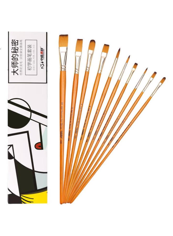 TRANSON Zhongsheng Art Supplies, 10-Piece Nylon Gouache Brush Set, Oil Painting Brushes, Acrylic Brushes, Yellow Handle, Black And Gold Nylon Paint, Gouache Brushes, Beginner Art Supplies, Art Materials, Knight Art Supplies, Sketching - Image 3