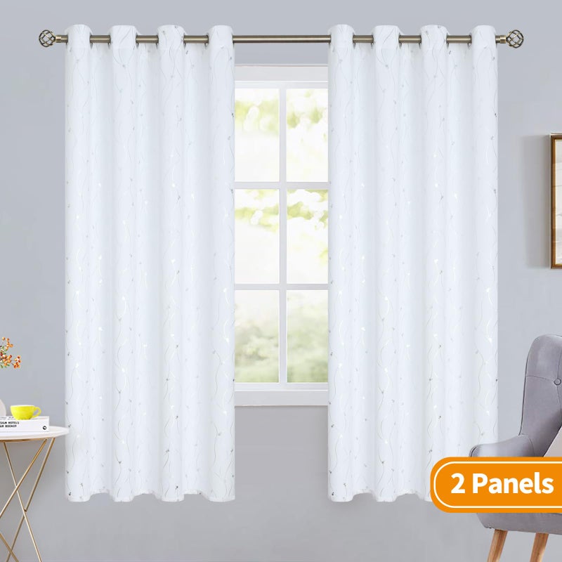 BGment Bressor غرفة الستائر المظلمة لغرفة النوم/غرفة المعيشة الحرارية معزولة النافذة الستائر مع خط ونقاط نمط 2 لوحات كل لوحة 55 × 69 بوصة أبيض نقي - Image 2