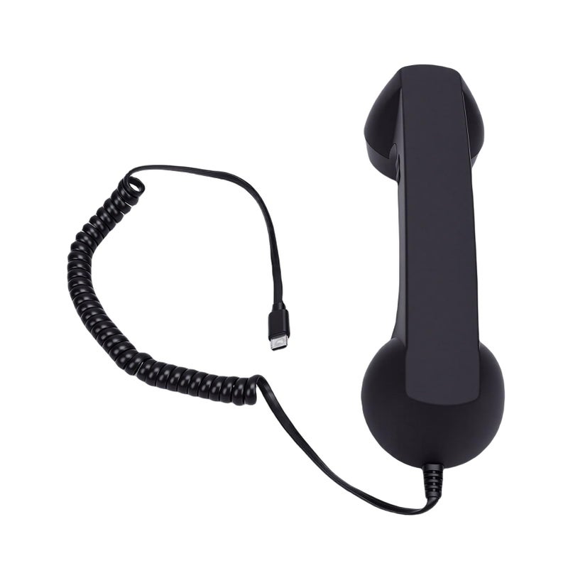 Retro Wired Handset with Hifi Speaker Noise Cancelling Mic for Smartphones Tablets Black - Image 2