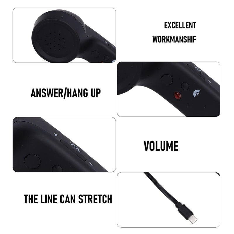 Retro Wired Handset with Hifi Speaker Noise Cancelling Mic for Smartphones Tablets Black - Image 3