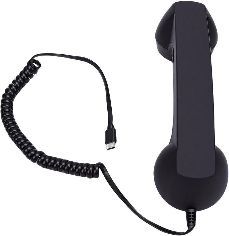 Retro Wired Handset with Hifi Speaker Noise Cancelling Mic for Smartphones Tablets Black - Image 1