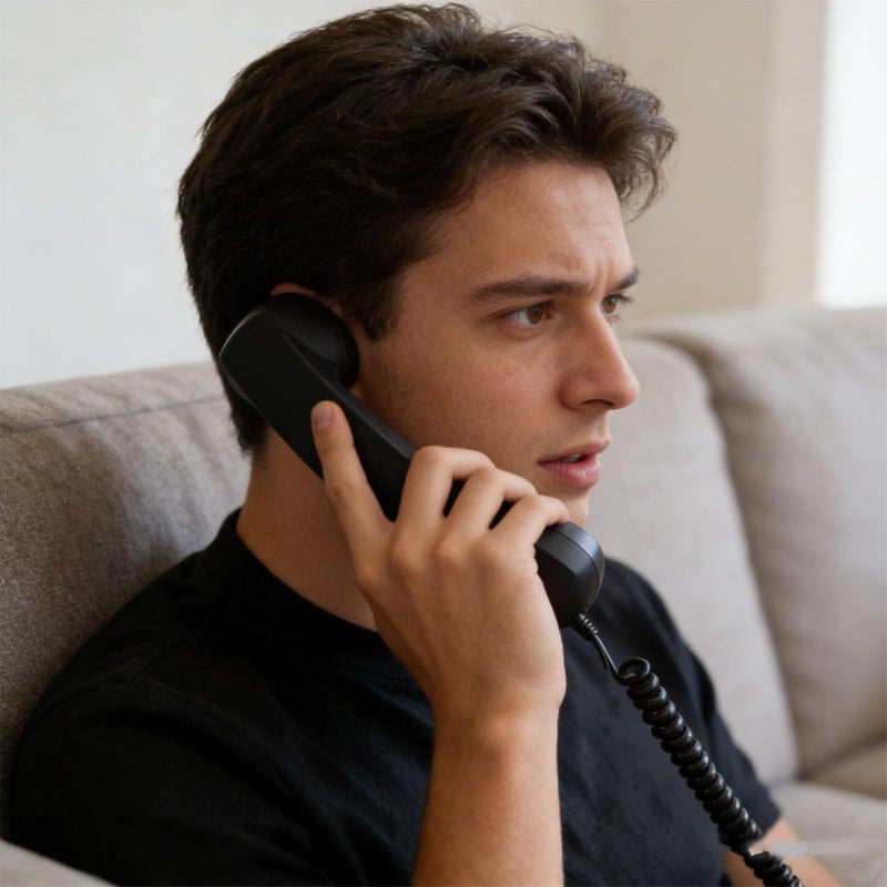 Retro Wired Handset with Hifi Speaker Noise Cancelling Mic for Smartphones Tablets Black - Image 4