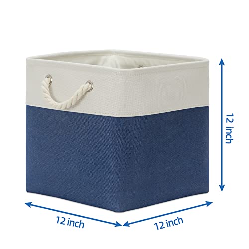 Temary Fabric Storage Cubes for Organizing 4Pack Blue Fabric Storage Basket 12 Inch Cube Storage Bins with Handles for Organizing Toys, Shelf Baskets for Home Office Closet (White&Blue) - Image 2