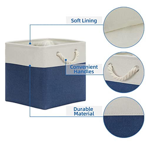 Temary Fabric Storage Cubes for Organizing 4Pack Blue Fabric Storage Basket 12 Inch Cube Storage Bins with Handles for Organizing Toys, Shelf Baskets for Home Office Closet (White&Blue) - Image 3