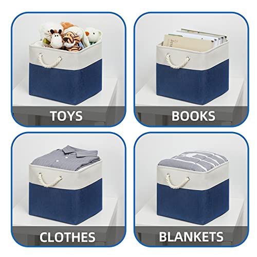 Temary Fabric Storage Cubes for Organizing 4Pack Blue Fabric Storage Basket 12 Inch Cube Storage Bins with Handles for Organizing Toys, Shelf Baskets for Home Office Closet (White&Blue) - Image 4
