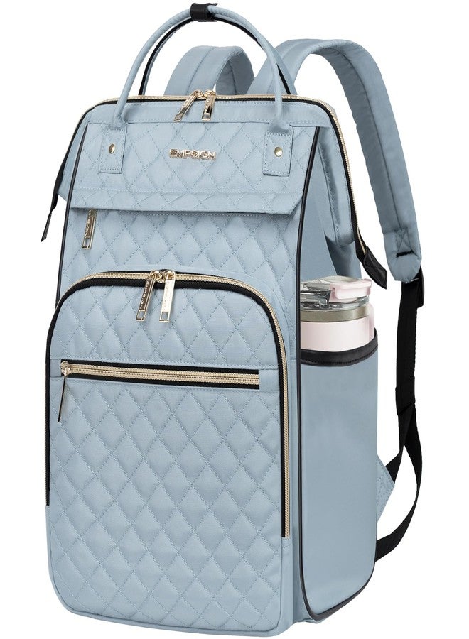 EMPSIGN Laptop Backpack for Women 17 Inch Travel Backpack, Large Capacity 40L Compuer Quilted Backpack Purse, Waterproof Stylish Business College Backpack with USB Port, Quilted Blue, Quilted Blue, - Image 1