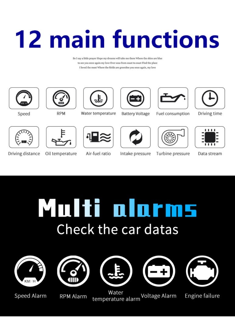 P10 Universal Car HUD Head Up Display OBD2 Speed Warning RPM Fuel Consumption Projector - Image 5