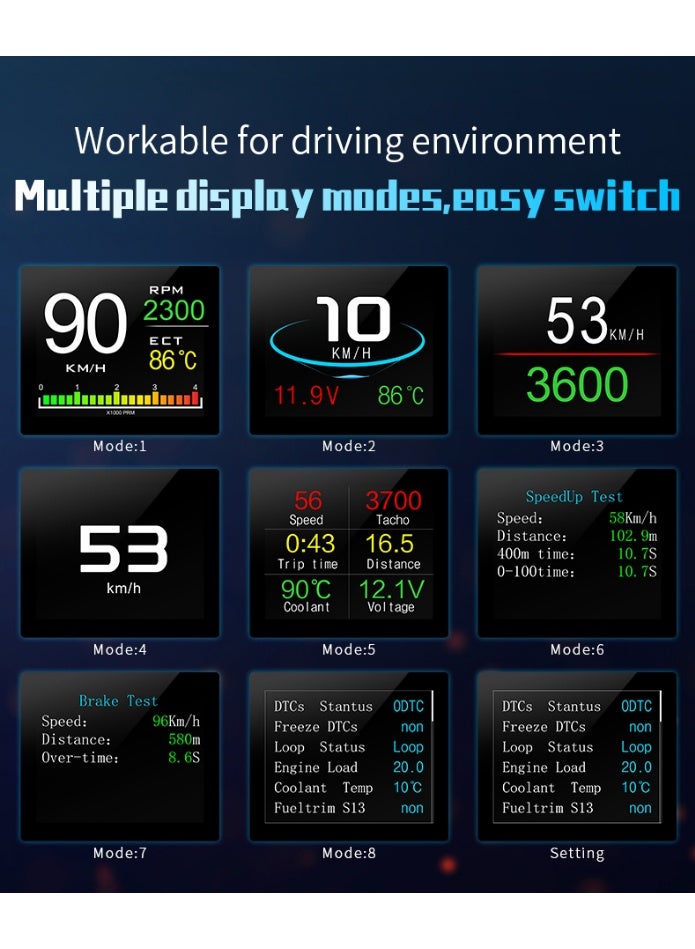 P10 Universal Car HUD Head Up Display OBD2 Speed Warning RPM Fuel Consumption Projector - Image 3
