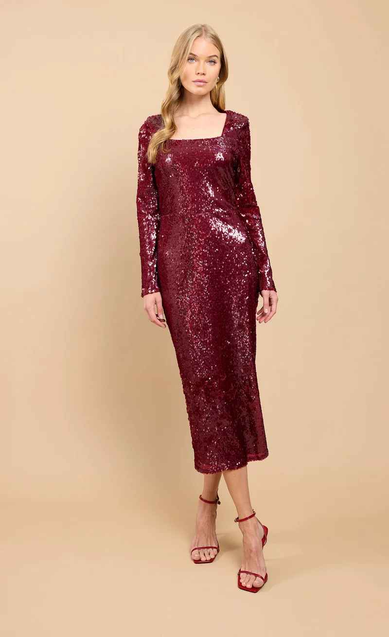 Red Sequin Midaxi Dress