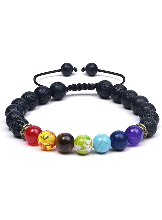 erorex Lava Beads Bracelet 8Mm Natural Rock Stone Chakra Essential Oil Diffuser Aromatherapy Bracelet Stress Relief Yoga Adjustable Bracelets For Gifts For Men Women