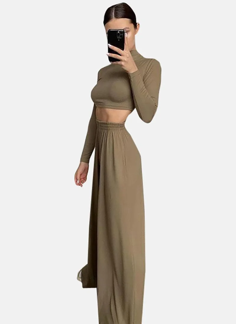 يونيكي Brown Round Neck Top & Trouser