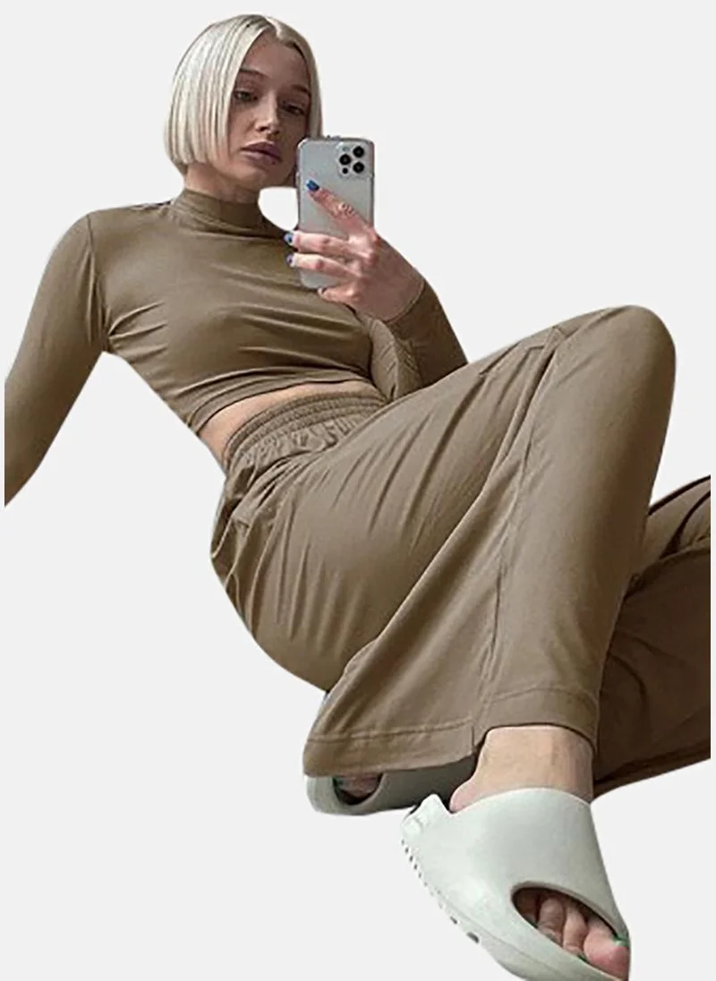 YUNIQEE Brown Round Neck Top & Trouser