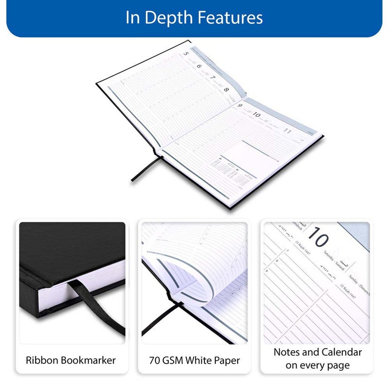 FIS مفكرة تنفيذية FIS 2026، 210x260 مم، غلاف فينيل مبطن من جهة واحدة، تنسيق أسبوعي، عربي/إنجليزي/فرنسي، ورق أبيض 70 جرام، غلاف أسود - FSDI34AE26BK - Image 5