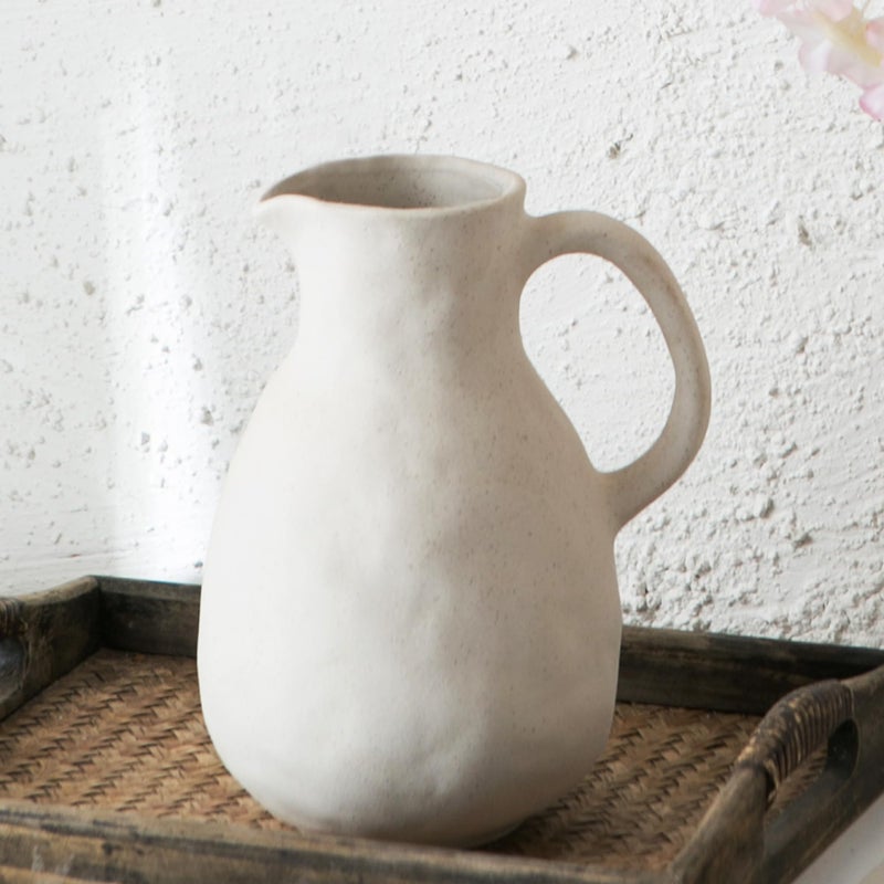Kimdio Ceramic Vase with Handle Modern Farmhouse Pitcher Vase for Home Decor Rustic Pottery Vase Decorative Flower Vase Clay Vase Centerpieces for Living Room